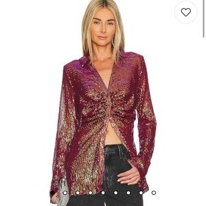 NWT Free People Sequin Shirtee Top in Dark Rhubarb - Size Small